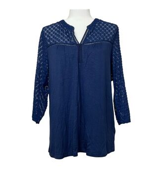 Stitch Fix Blue 3/4 Sleeve Woven Knit Top Size Small